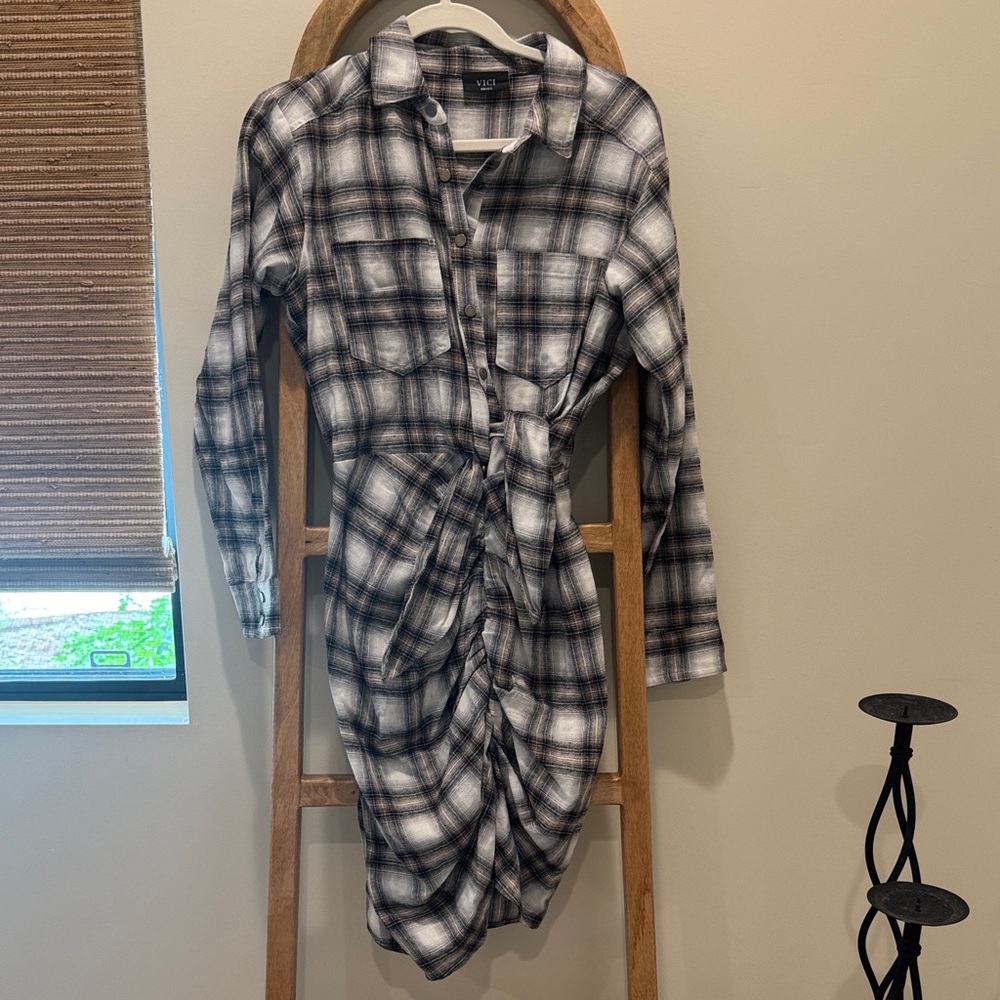 Vici Black and White Plaid Dress